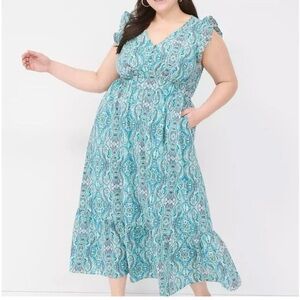 Lane Bryant Blue Patterned Maxi Dress, NWOT